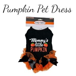 NWT wag&bone  “Mommy's Little Pumpkin” Black & Orange Ruffled Pet Dress Sz Small